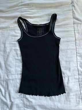 Y2K Discovery Black Ribbed 100% Cotton Tank Top with Contrast Stitching